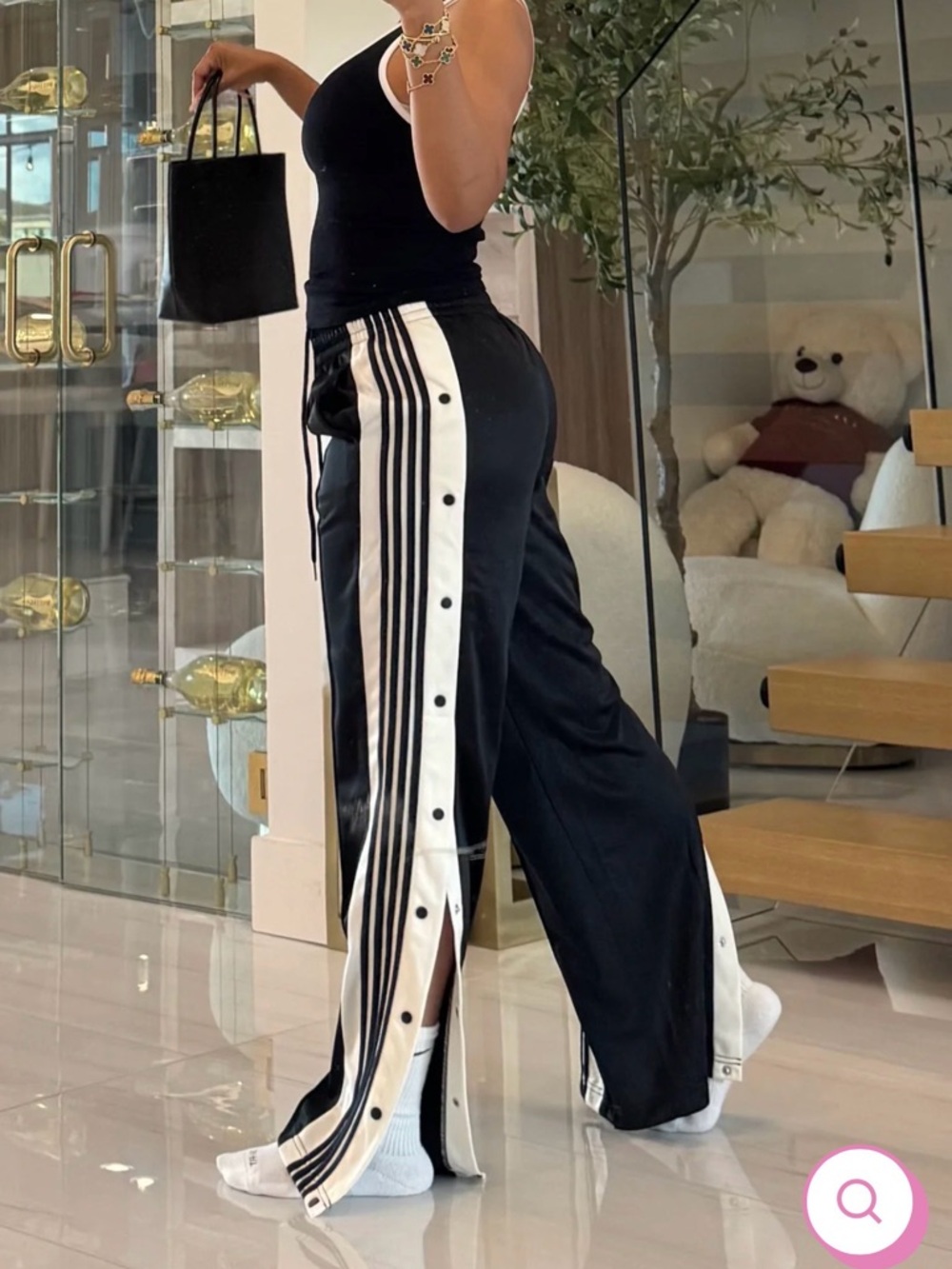 Black Track Pants with White Side Stripes